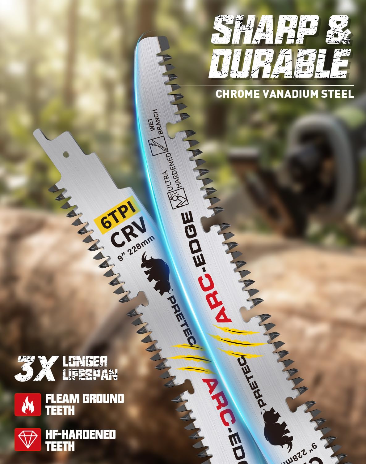 Detalle de PRETEC Arc Edge 9-Inch Reciprocating Saw Blades, 6 TPI, 3-Pack