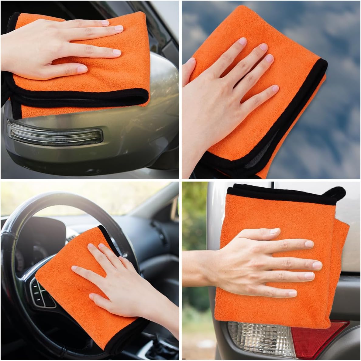 Thumbnail 4 de URAQT Mikrofasertücher Auto 6er-Set (400 GSM) – fusselfreie Reinigungstücher für Auto, Haushalt, Küche & Fenster, 60×40 cm (Orange/Grau)