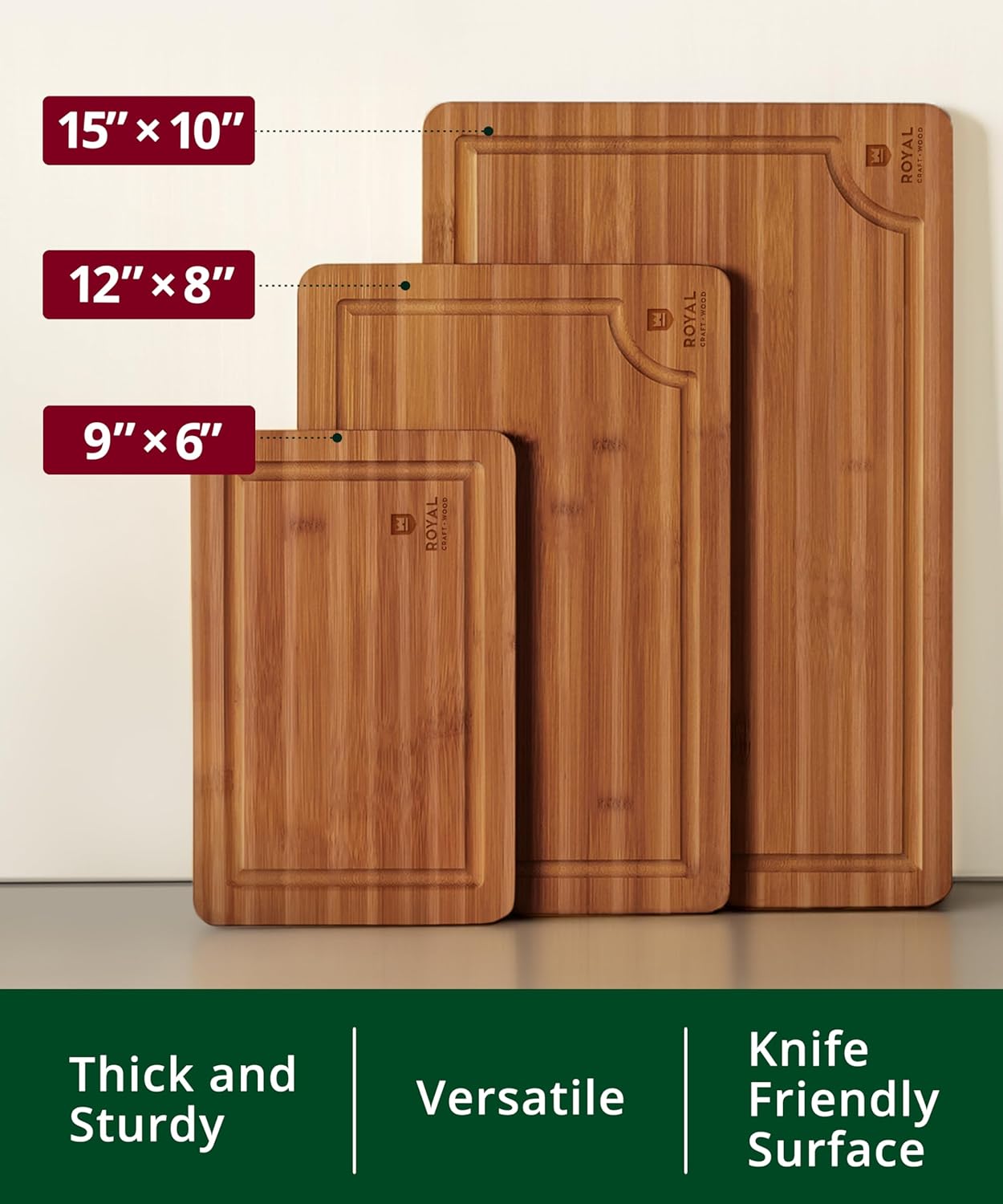 Thumbnail 1 de ROYAL CRAFT WOOD 3-Piece Bamboo Cutting Board Set 🍽
