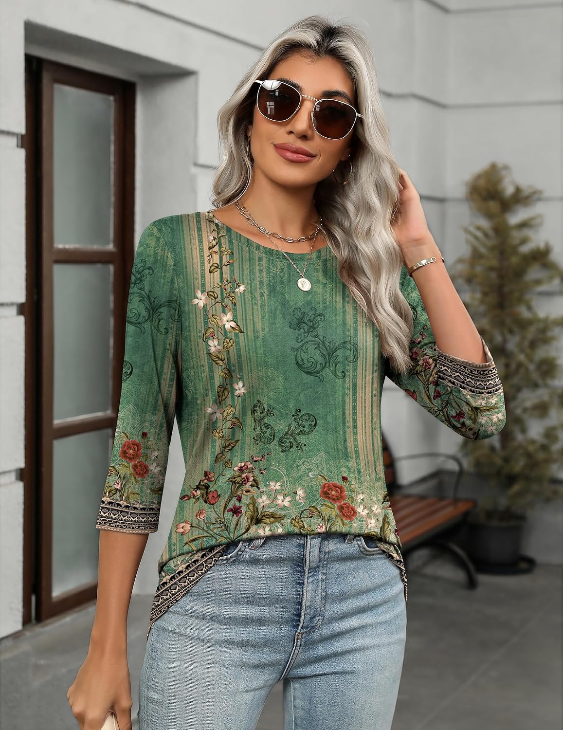 Thumbnail 2 de Zeagoo Damen T Shirt 3/4 Arm Rundhals S-3XL