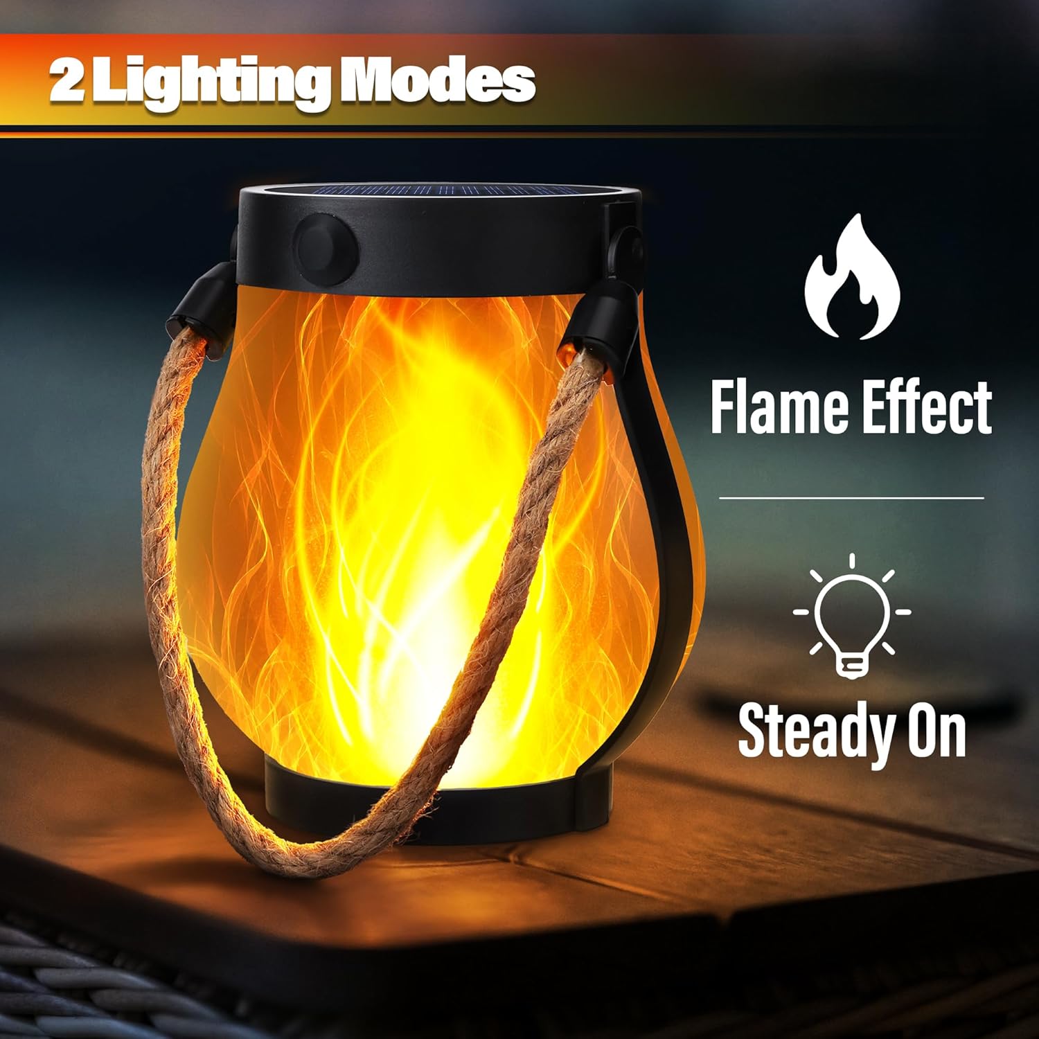 Detalle de Joomer Solar Lights Outdoor Garden: 2 Pack Flickering Flame Effect LED Lanterns