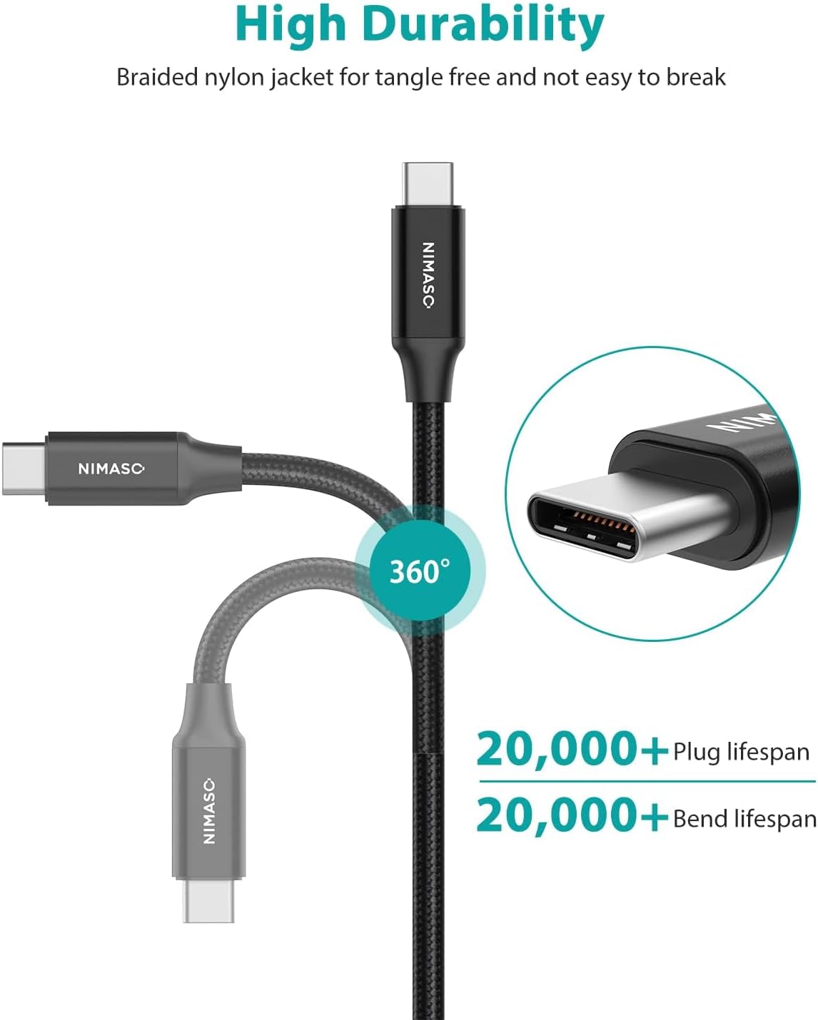 Thumbnail 5 de NIMASO USB C to USB C 3.1 Gen2 Cable 1M — 100W PD, 10Gbps, 4K Video