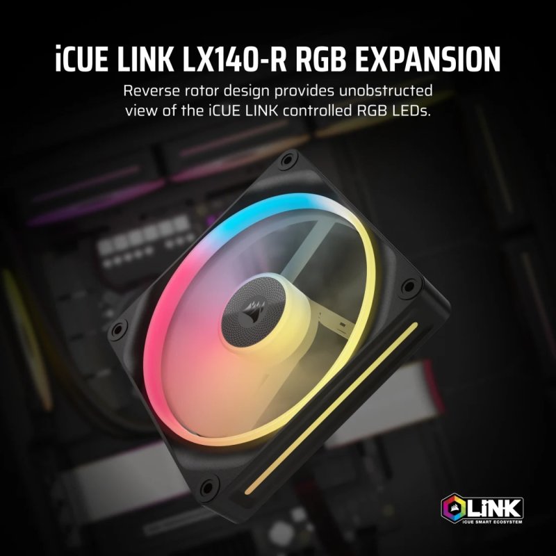 Thumbnail 1 de Corsair iCUE LINK LX140-R RGB: ventilador suplementario PWM de 140 mm para PC con iluminación y conectividad iCUE LINK