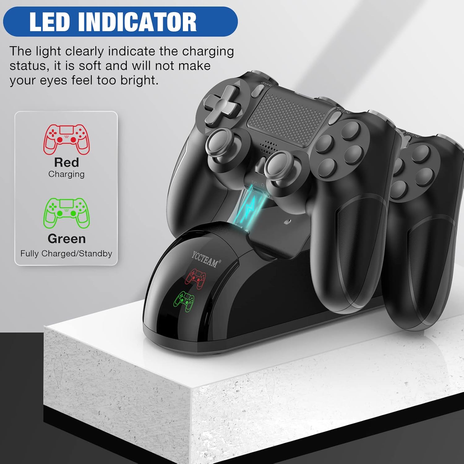 Detalle de PS4 Controller Charger: Fast Dual USB Dock for PS4/PS4 Pro/PS4 Slim