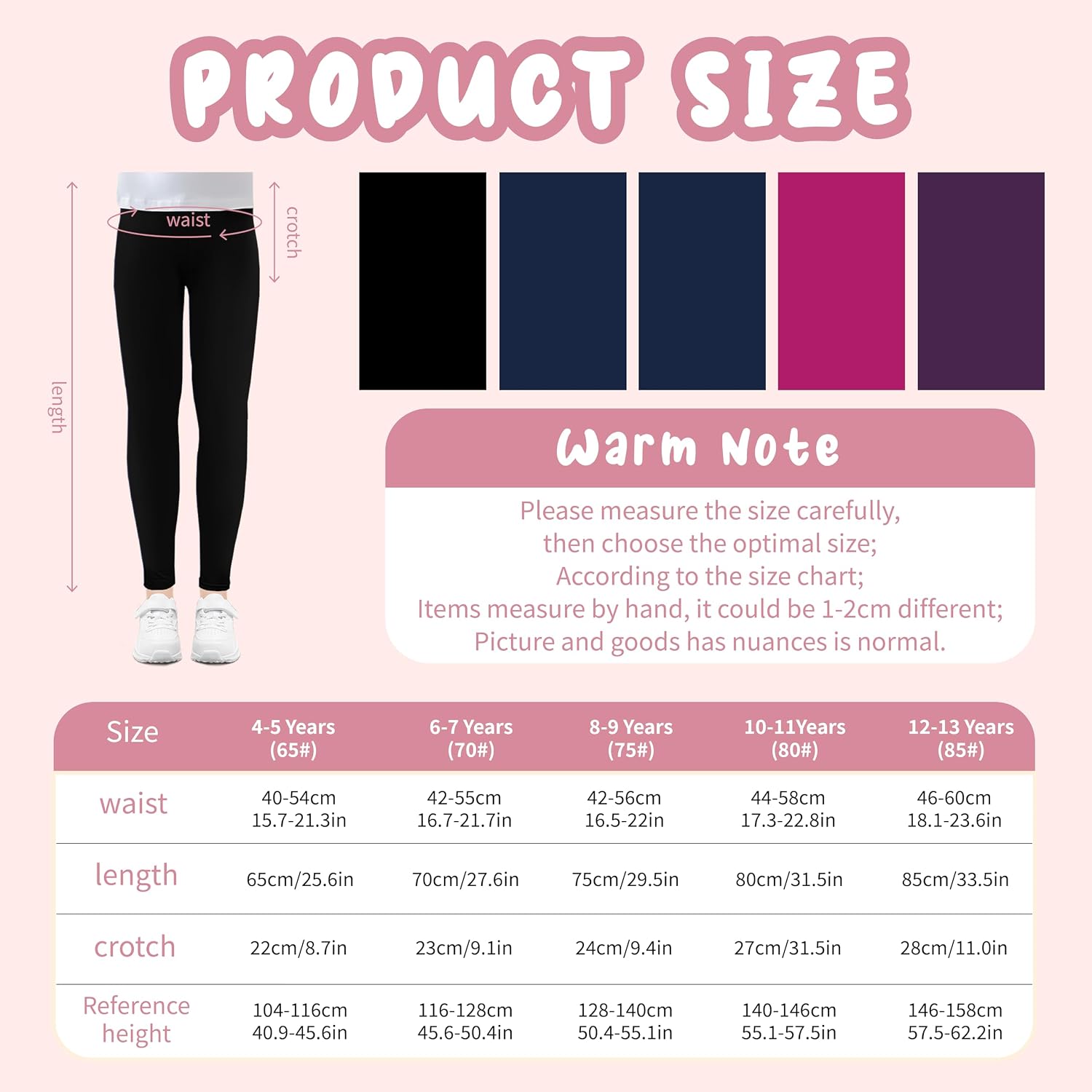 Detalle 2 de Whimtoyland Girls’ Leggings 5-Pack, Ankle-Length Stretch, Sizes 4–12