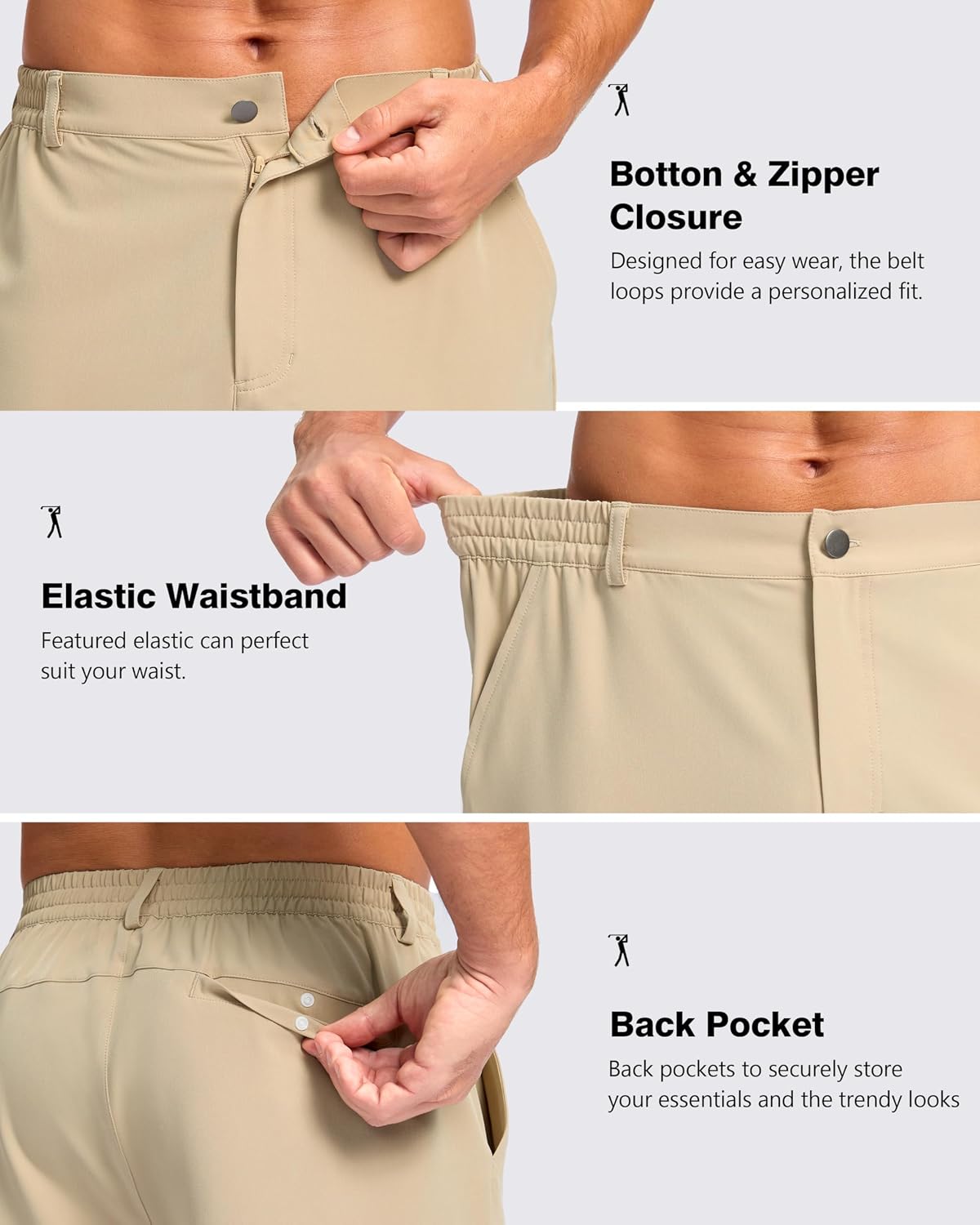 Thumbnail 3 de Pudolla Men's Casual Shorts (7"/9"/5") Lightweight Golf Shorts with 3 Pockets, Stretch & Quick Dry
