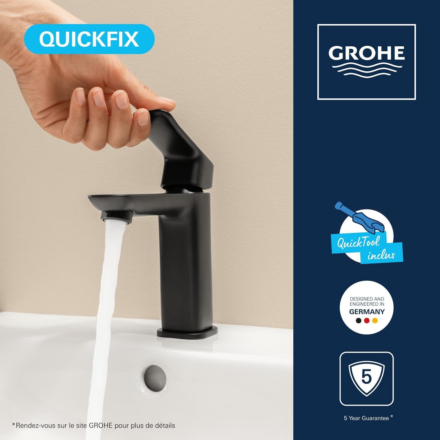 Thumbnail 4 de GROHE Dice – Mitigeur Lavabo Monocommande Noir Mat, Taille M, avec QuickTool (1018332430)