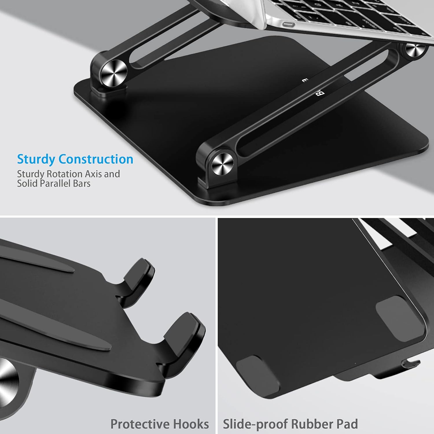 Detalle de BoYata Laptop-Ständer mit verstellbarem Winkel und Heat-Vent – Aluminium, kompatibel mit 10–17 Zoll Notebooks