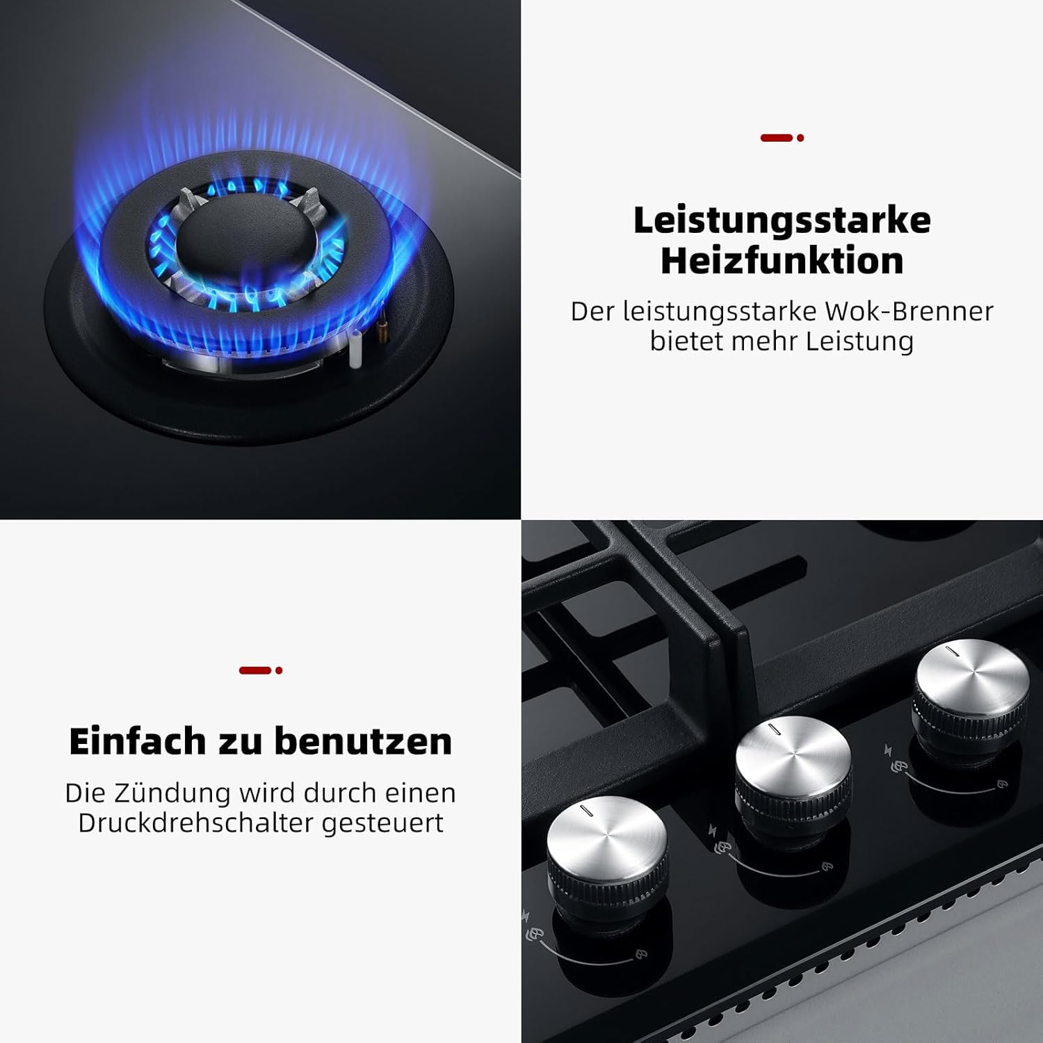 Thumbnail 4 de GASLAND GH603BF Glas-Gaskochfeld mit Wok-Brenner (3-flammig, 60 cm, LPG/Erdgas)