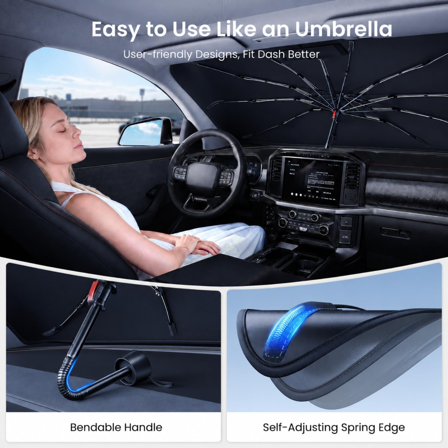 Thumbnail 3 de REEVAA 2026 Upgraded Windshield Sun Shade Umbrella for Pickup Trucks & Full SUVs