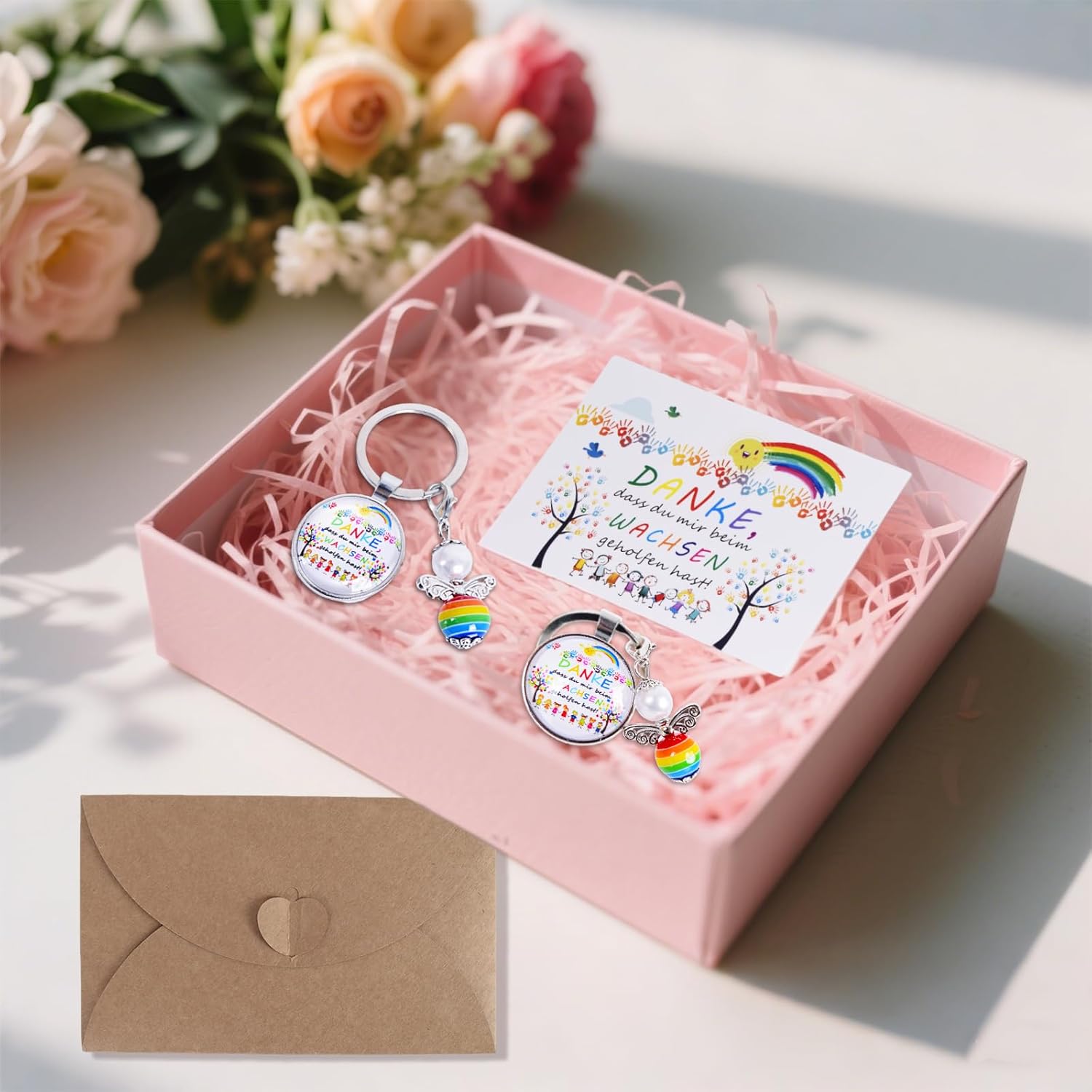 Detalle de 6er-Set Abschiedsgeschenk für Kindergarten & Kita – Dankeskarten, Schlüsselanhänger und Umschläge