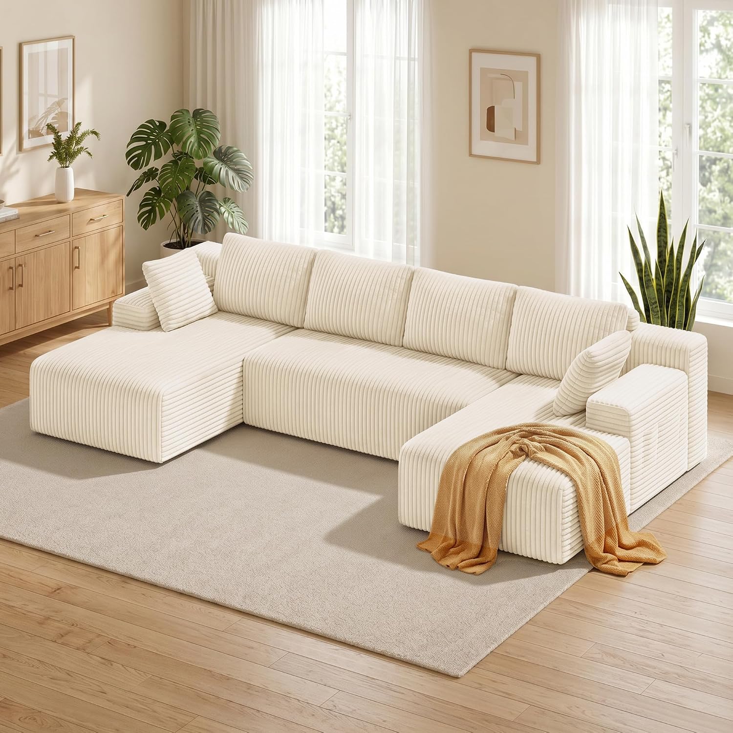 Detalle de Xbro AR45 – modułowa sofa narożna U 320 cm, rozkładana, sztruksowa, beżowa