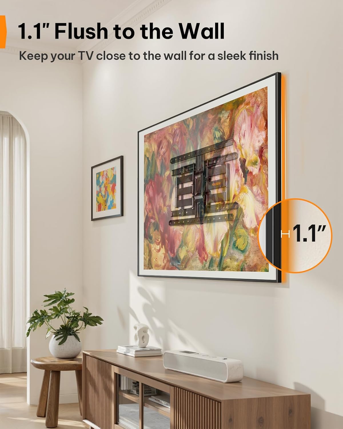 Thumbnail 3 de Perlegear Ultra Slim TV Wall Mount (1.1" Low Profile) Full Motion for 42–90" TVs, VESA 200x200–600x400, 132 lb Capacity