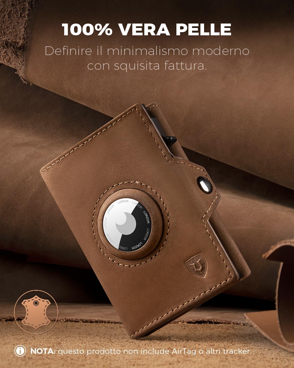 Detalle 2 de LORZOR Portafoglio Airtag Slim in pelle