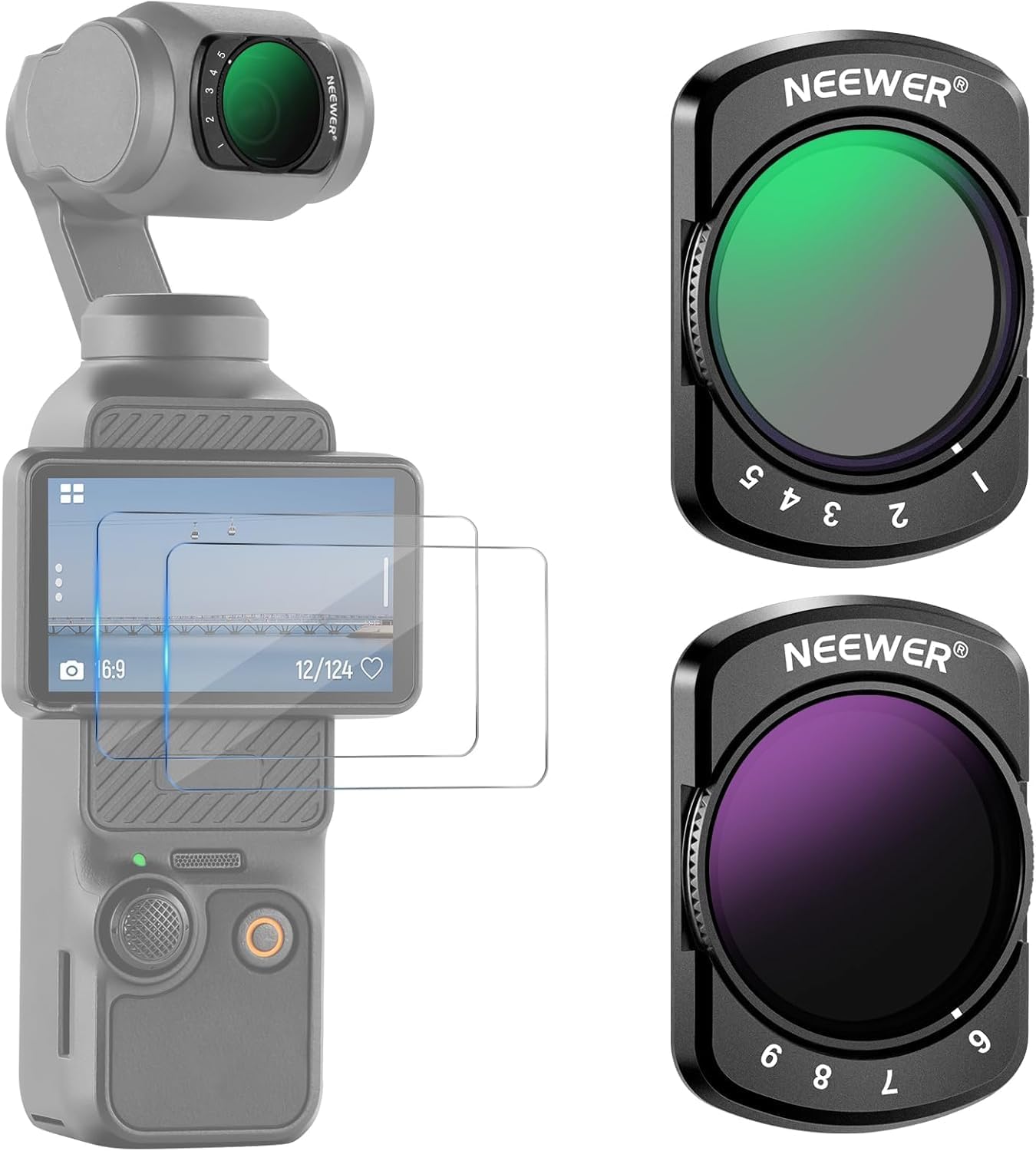 Detalle de NEEWER ND2–ND32 & ND64–ND512 Set – variable ND Filter für DJI Osmo Pocket 4 & Pocket 3 Creator Combo