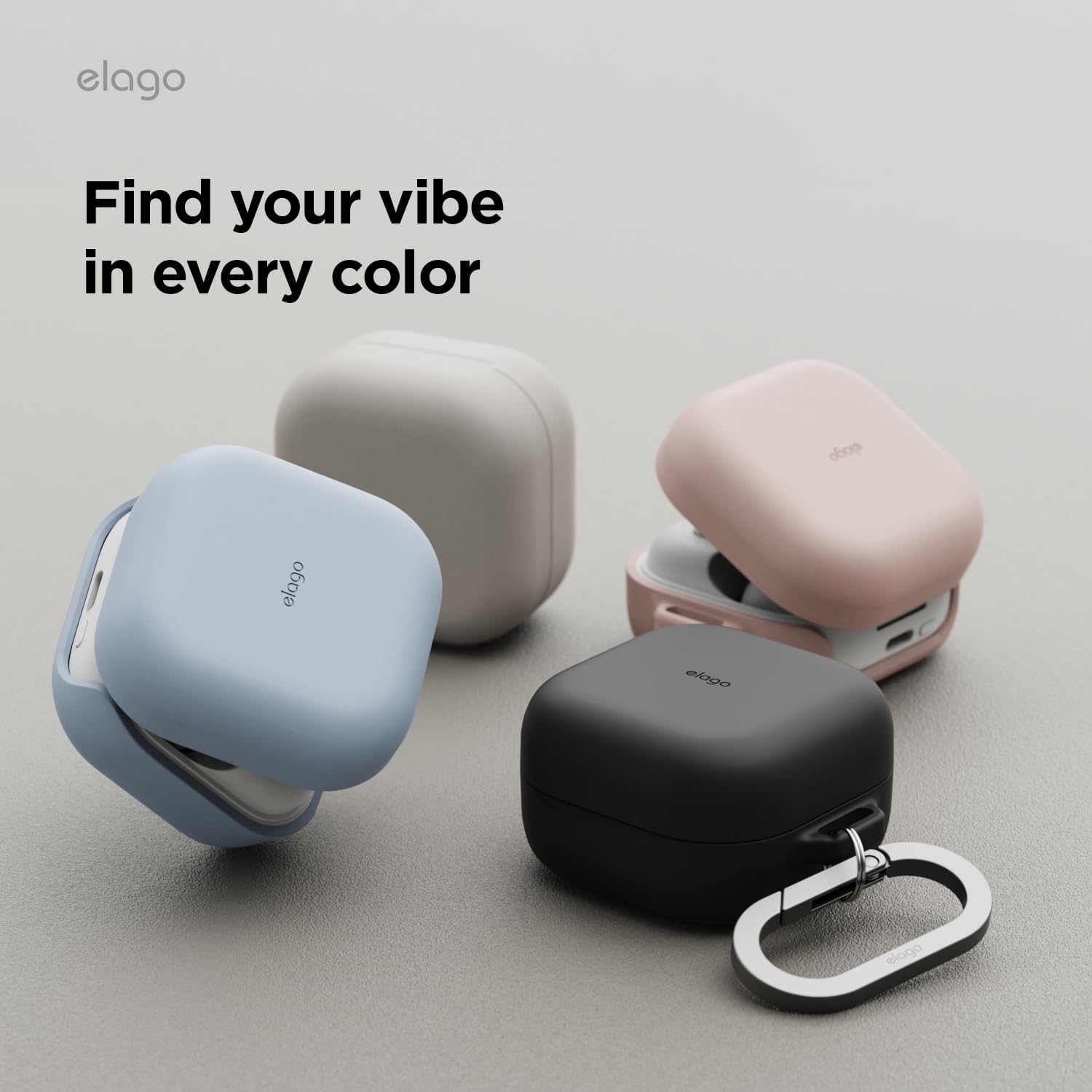 Detalle de elago Coque en silicone pour boîtier Samsung Galaxy Buds 4 Pro & Buds 4, protection avec mousqueton et compatibilité charge sans fil (Noir)