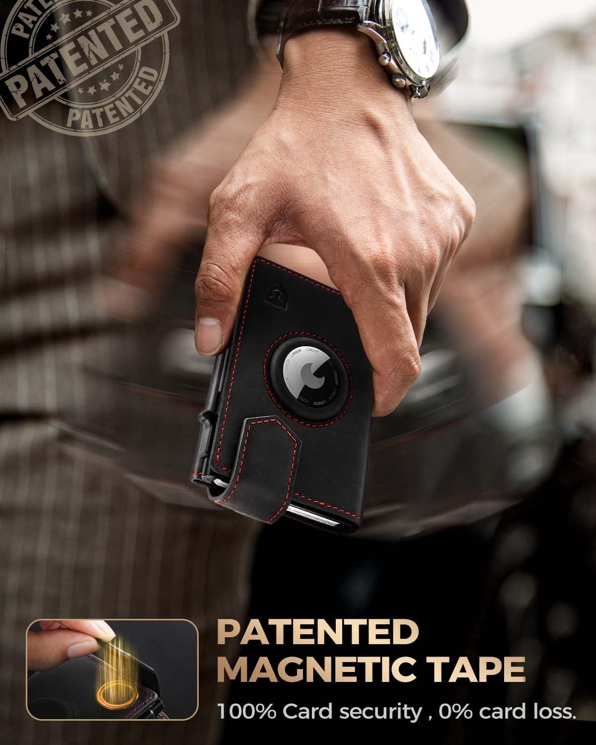 Thumbnail 1 de LORZOR Airtag Wallet Slim Magnetic Closure with XXL Coin Pocket: A compact cardholder with real leather and RFID protection