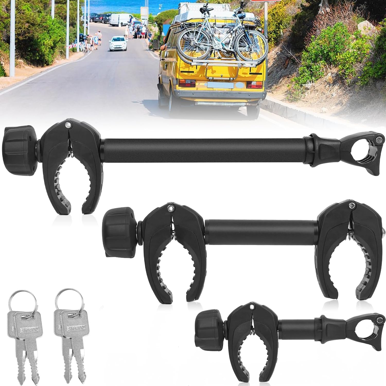 Detalle de Sorlpv Rahmenhalter für Fahrradträger (3 Stück) – 25/32/45 cm, abschließbar für U-Bügelrohre