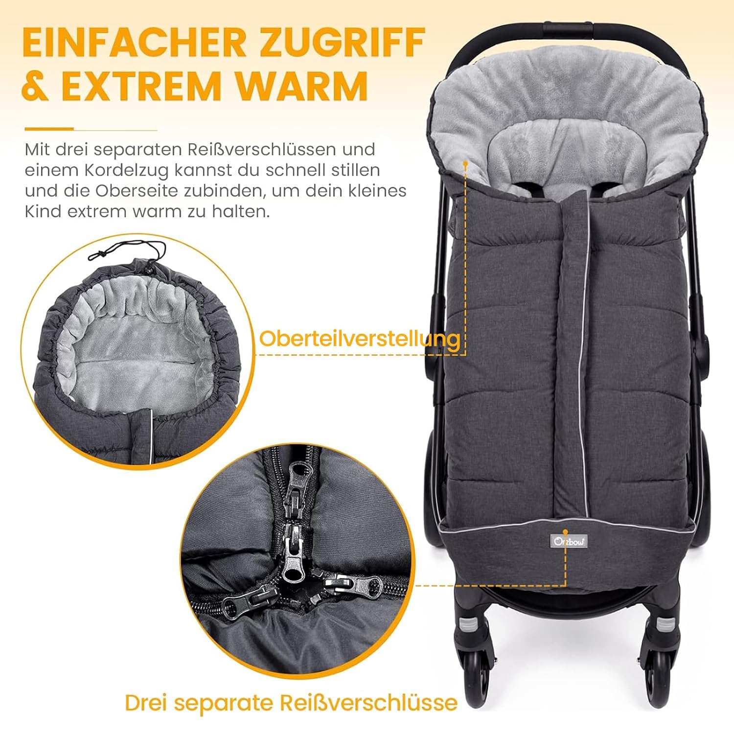 Thumbnail 2 de Orzbow Fußsack Kinderwagen Winter – Passend für alle Kinderwagen