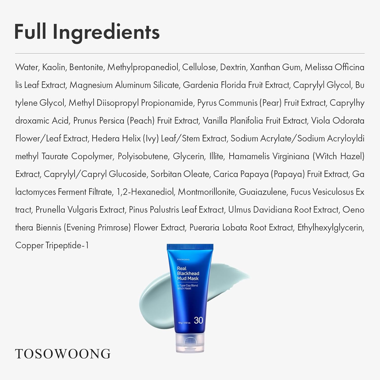 Detalle 2 de TOSOWOONG Real Blackhead Mud Mask: Deep Pore Purifying Korean Clay for Oil Control