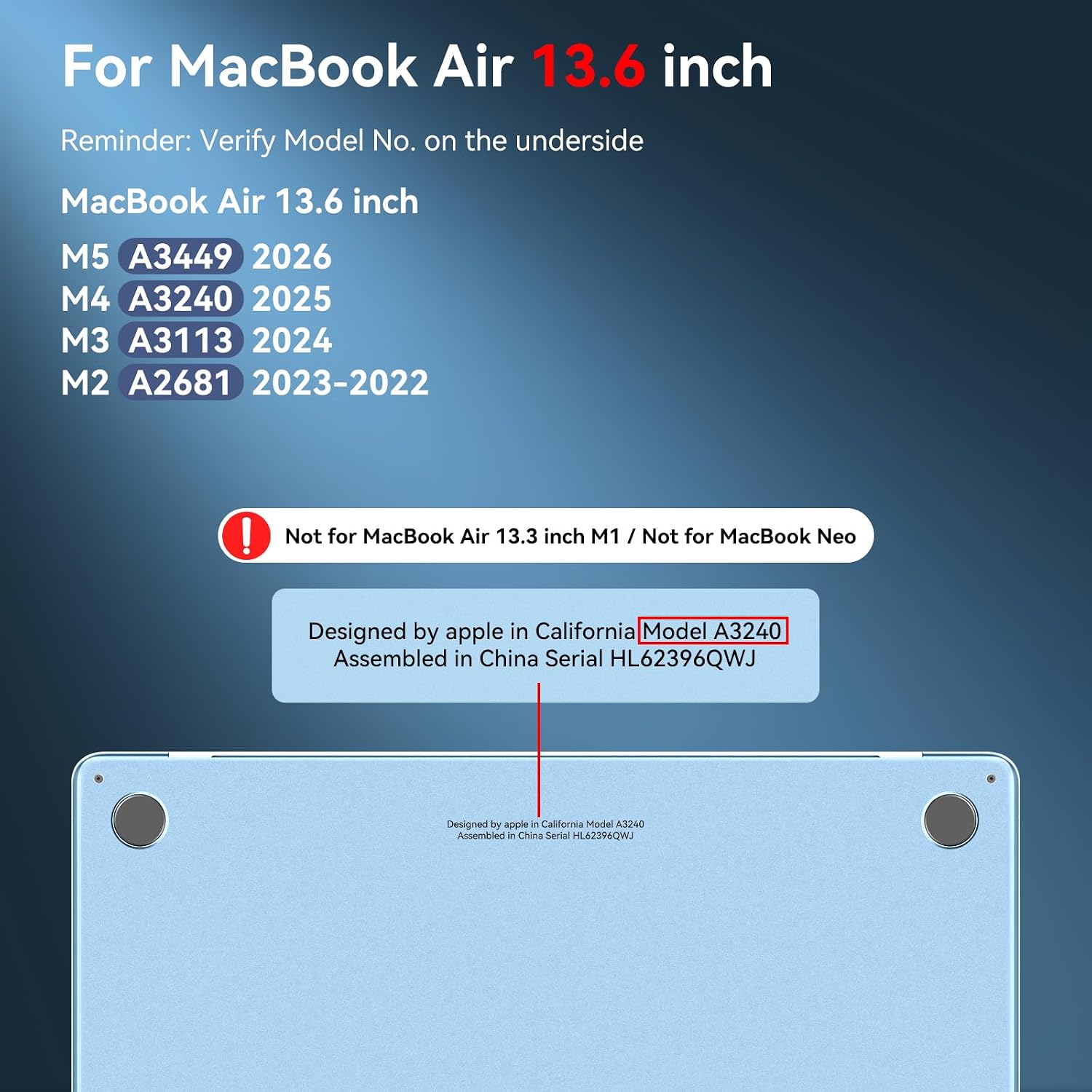 Detalle 2 de BlueSwan Hülle für MacBook Air 13,6 Zoll M2–M5 – Himmelblau transluzent, ultradünn und matt