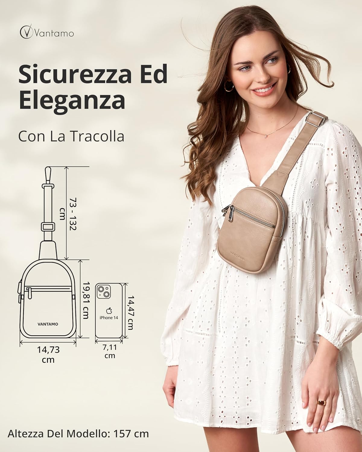 Thumbnail 1 de Vantamo Tracolla crossbody da donna in pelle vegana con blocco RFID e clip antifurto