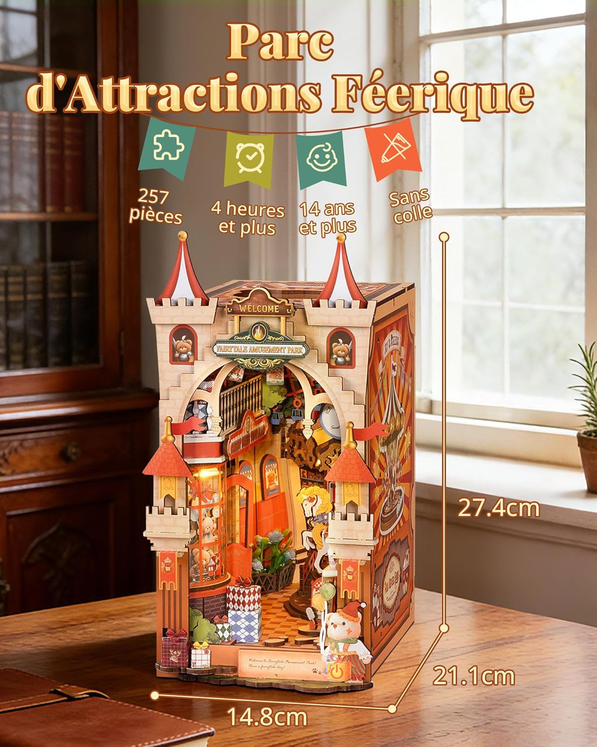 Detalle 2 de Rolife Book Nook Parc d'Attractions Féérique – Kit puzzle 3D en bois avec éclairage