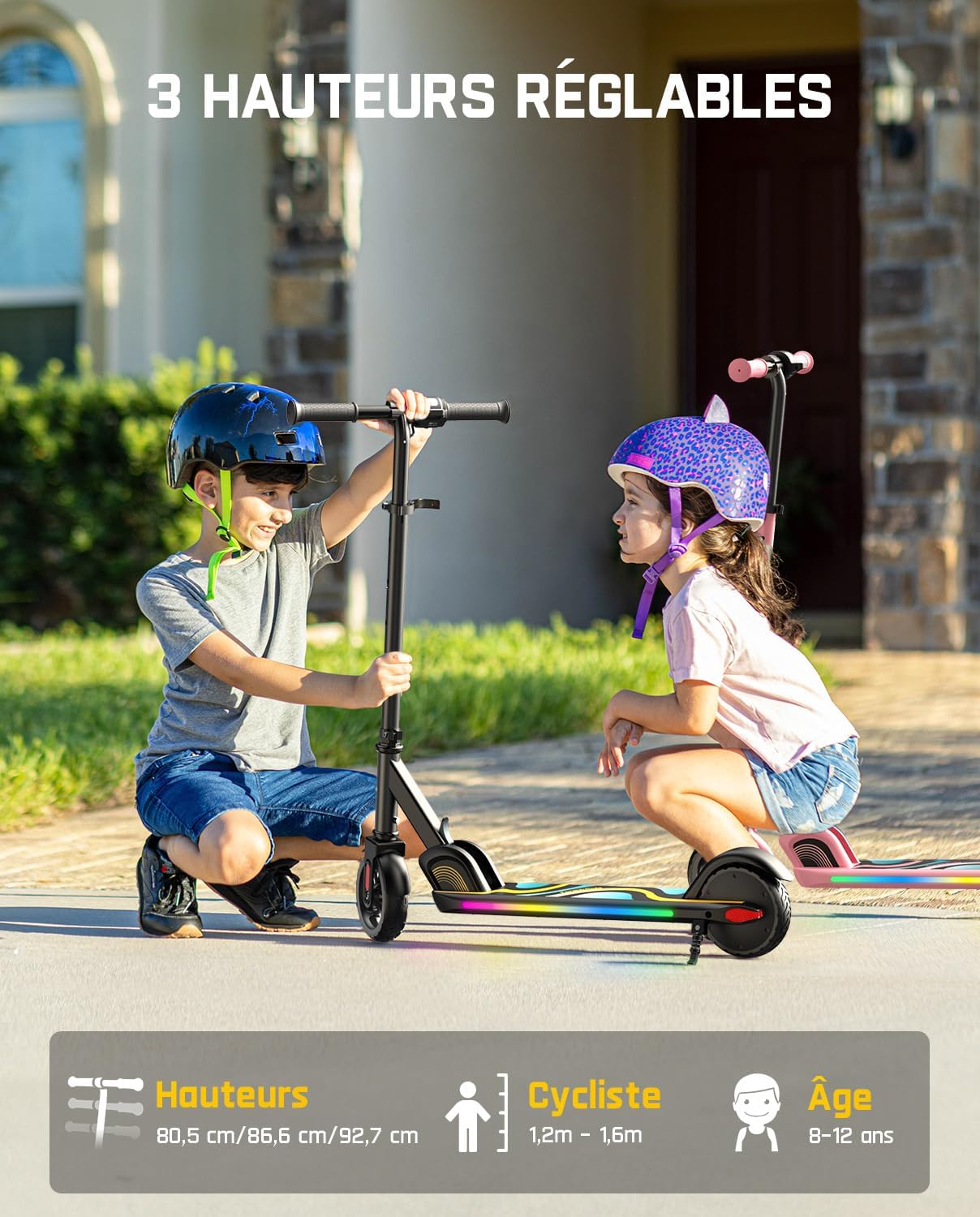 Detalle 2 de FanttikRide C9 Pro trottinette électrique enfant 1,2–1,6 m, lumières arc-en-ciel, vitesses 8/13/16 km/h