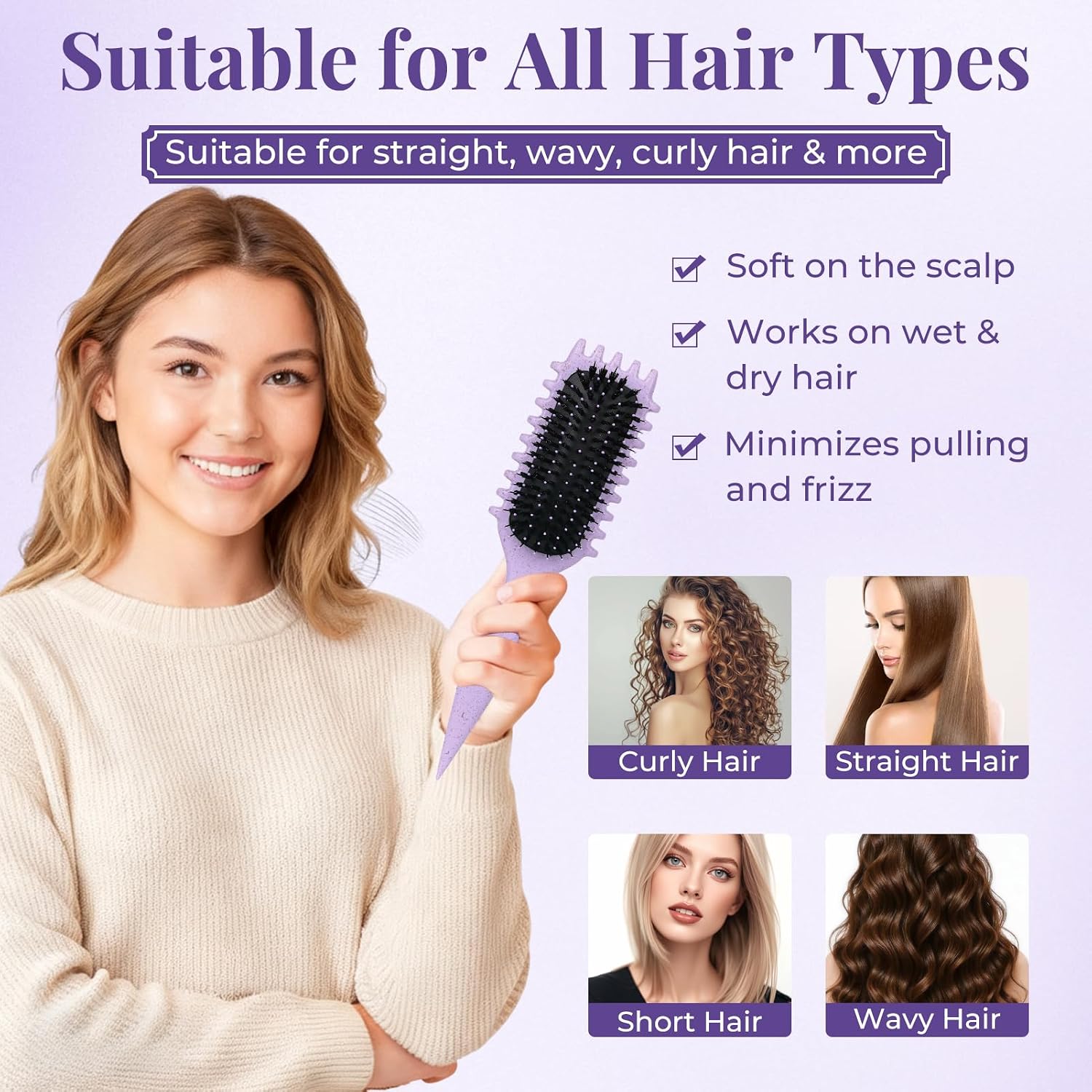 Detalle de Lockenbürste für Curly Hair – curly hair brush zum Entwirren und Locken definieren (lila)