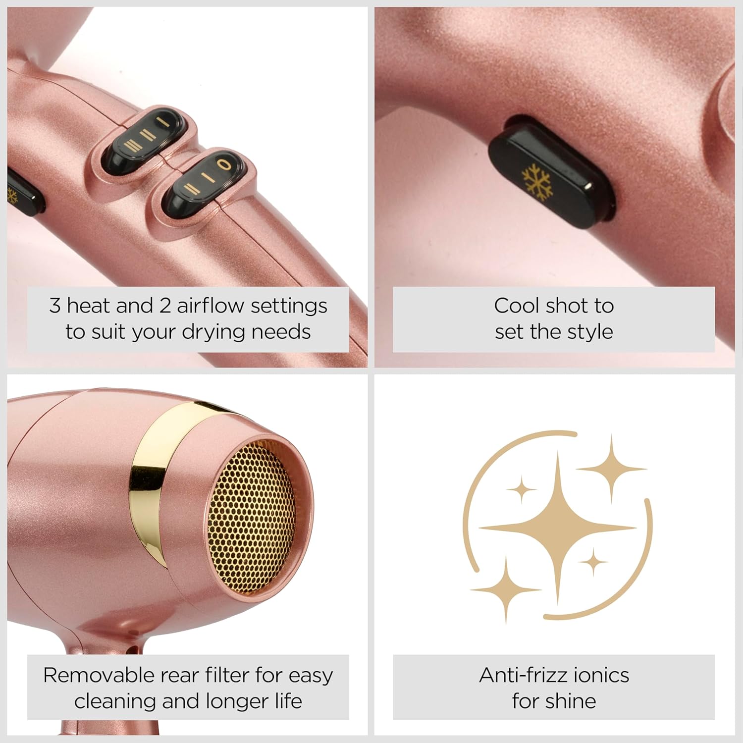 Detalle 2 de BaByliss Rose Gold Hair Dryer 2100W Professional Ionic Blow Dryer (5336U)
