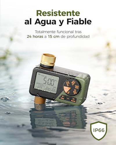 Detalle de Diivoo Programador de Riego con Entrada y Salida de Latón | IP66, Retraso por Lluvia y Riego Manual
