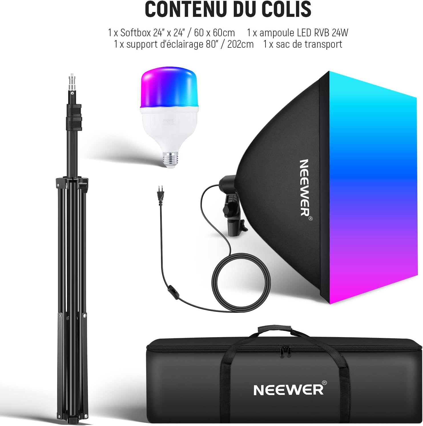 Thumbnail 6 de NEEWER NK800 : kit d’éclairage softbox RGB Softbox 24" E27, contrôle par app et 9 modes d’effets