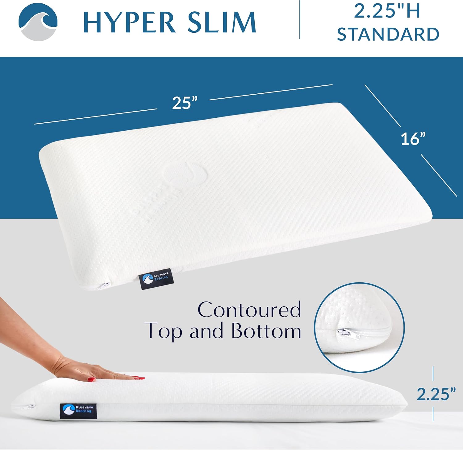 Detalle de Bluewave Bedding Hyper Slim Gel Memory Foam Pillow, 2.25-Inch Low Profile