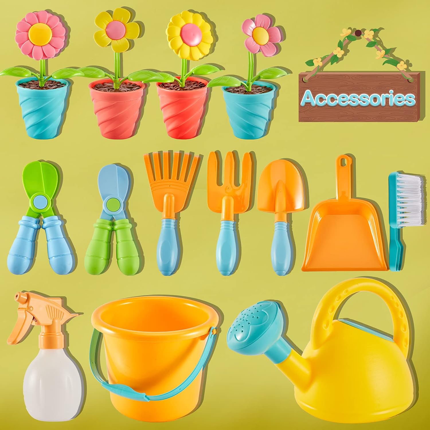 Detalle de LINFUN KIDS kids gardening tools set with watering can, shovel and beach play bucket