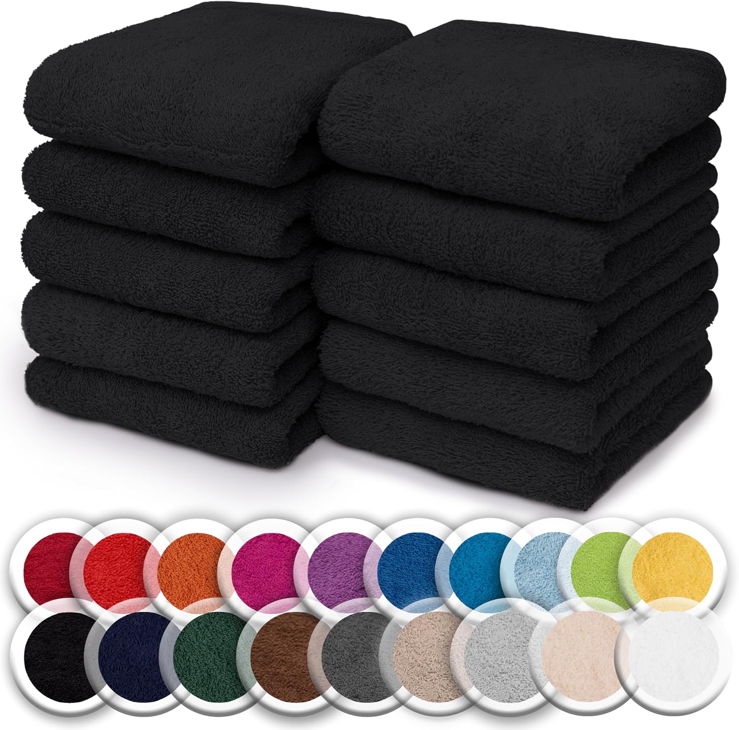 Detalle de NatureMark NM-TWL-500-BK-33 washandjes, 10 stuks, zwart katoen 30 x 30 cm