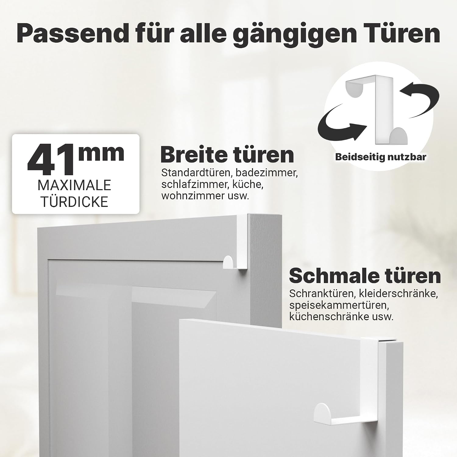 Detalle de Minismus Türhaken zum Einhängen – Edelstahl Türgarderobe set (4er) in Weiß