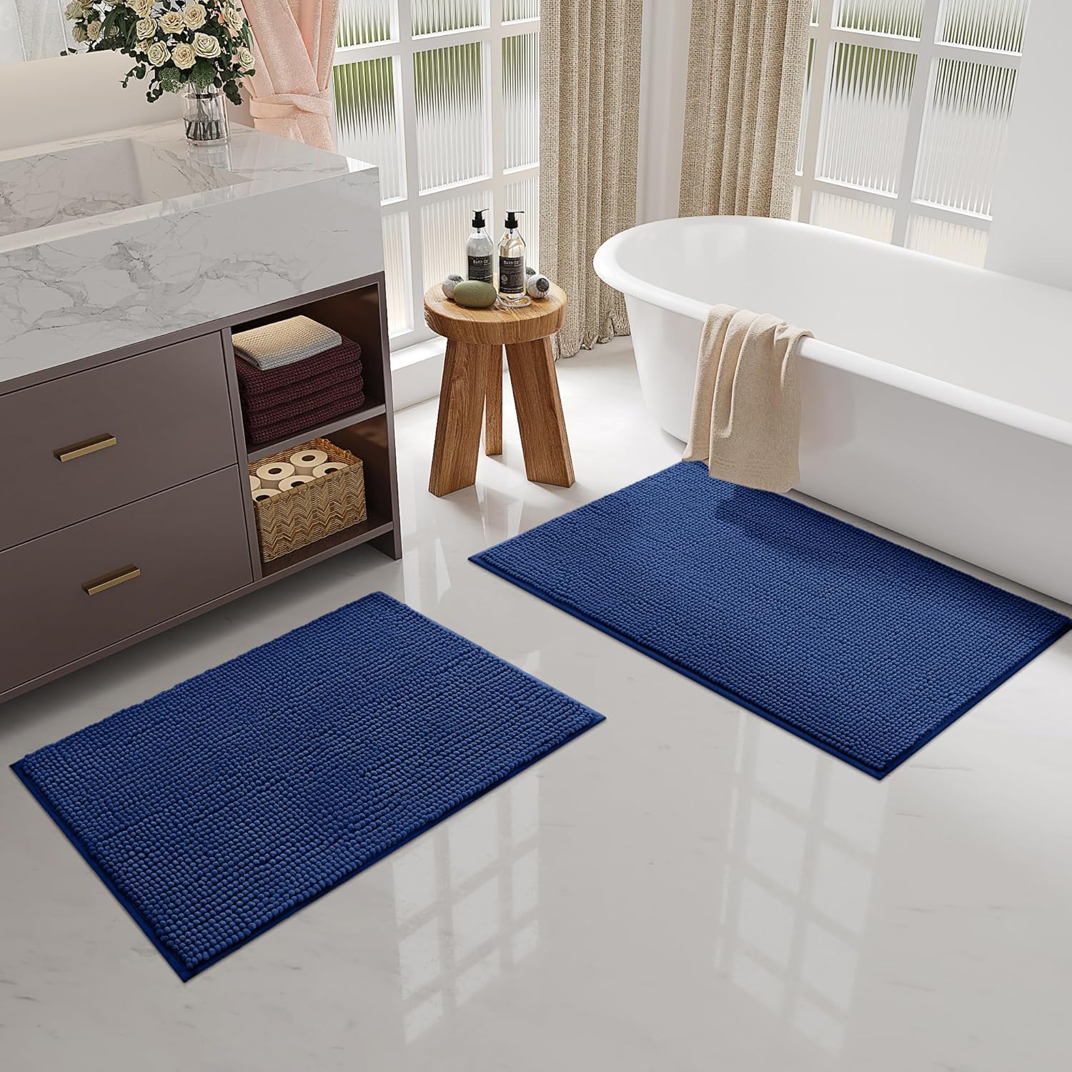 Thumbnail 6 de Smiry Non Slip Chenille Bath Mat, 60 x 90 cm (Navy Blue) – extra soft & machine-washable