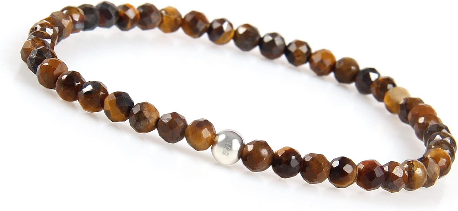 Detalle de GD GOOD.designs EST. 2015 Bracelet de perles en pierres naturelles facettées (4 mm) avec perle en argent 925