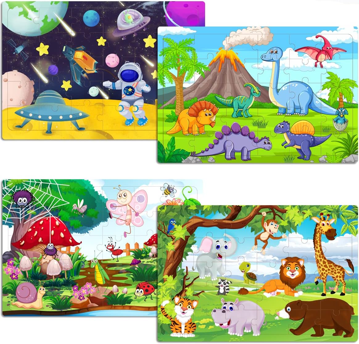 Detalle de Wooden Jigsaw Puzzles for Kids (3–6) Space Dinosaur Animals – 4 x 30-Piece Set