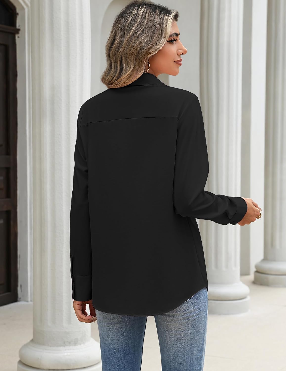 Detalle 2 de Zeagoo Long-Sleeve Button-Down Blouse with 4-Way Stretch Fabric