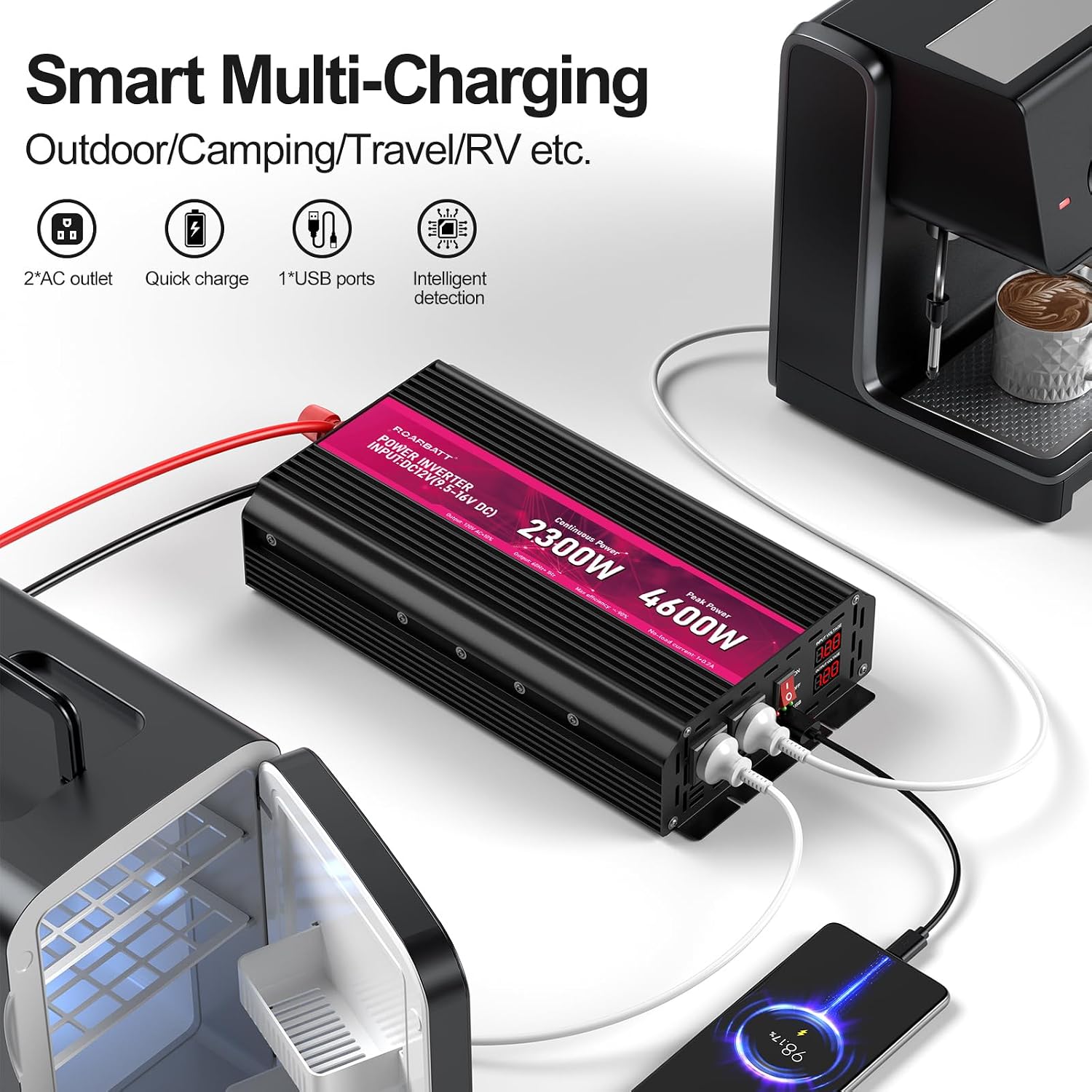 Detalle de ROARBATT 2300W Power Inverter, 12V DC to 120V AC Pure Sine Wave