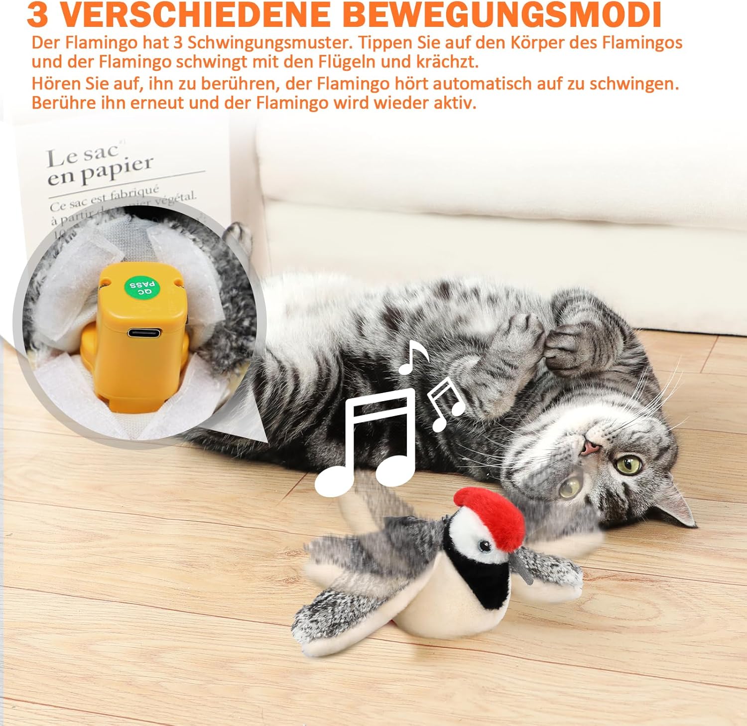 Detalle de Nepfaivy Elektrisches Katzenspielzeug Vogel