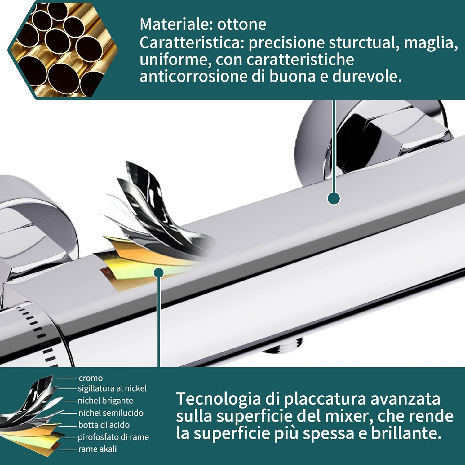 Thumbnail 3 de MORADO Miscelatore Doccia Termostatico in Ottone Cromato: controllo costante della temperatura e risparmio idrico