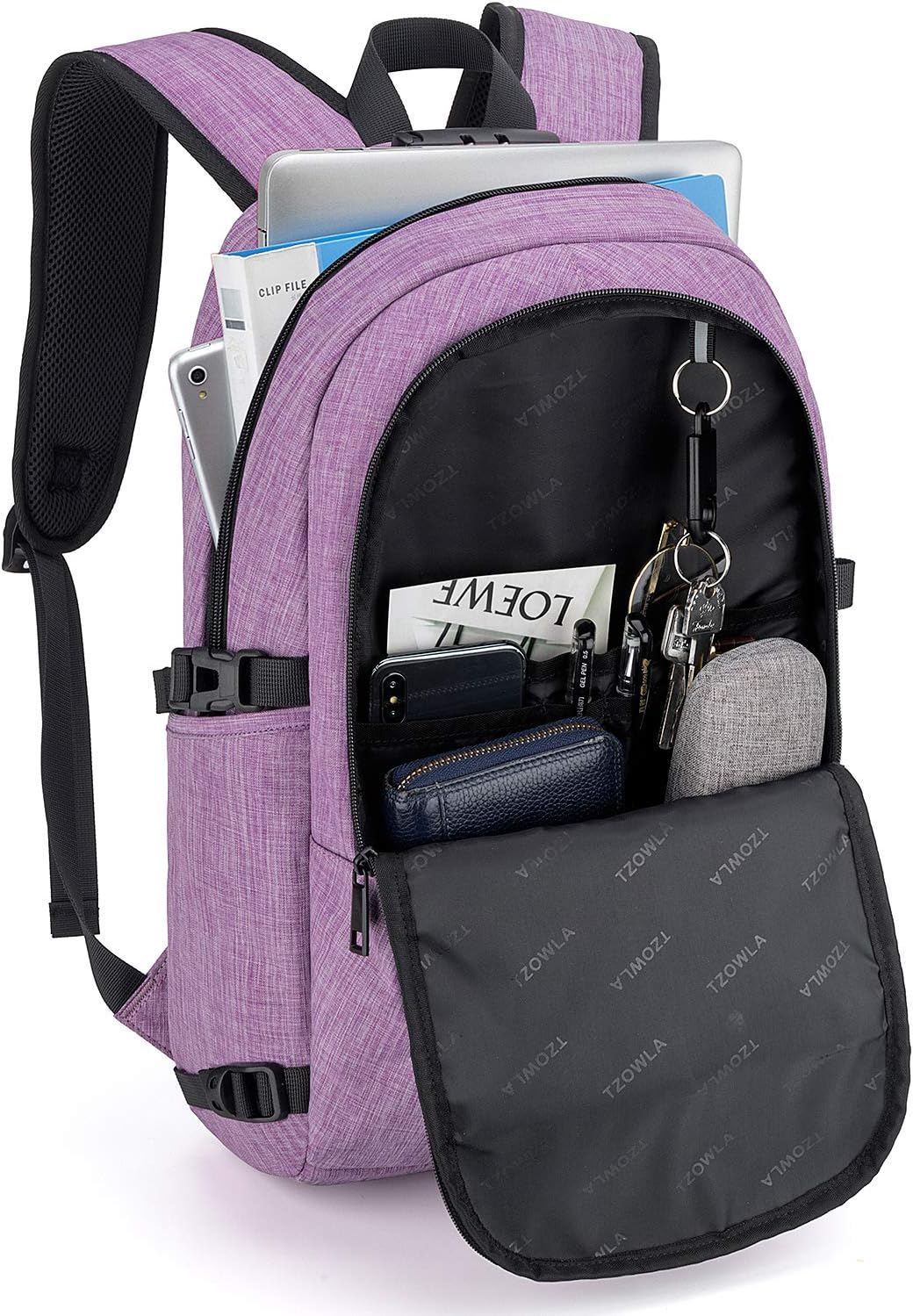 Thumbnail 1 de Tzowla Mochila Antirrobo con Puerto USB, 15.6", Morado