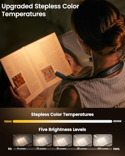 Detalle de Glocusent Luz de lectura de cuello recargable USB-C, 5 colores y 5 niveles