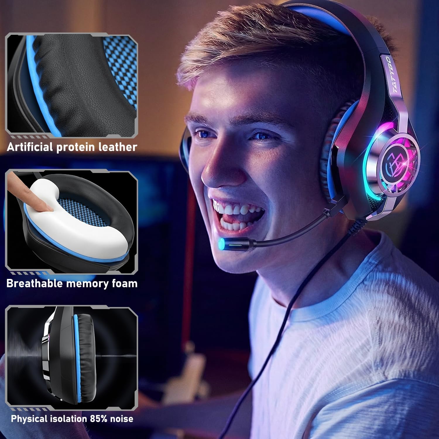 Thumbnail 5 de Gaming Headset for PC, PS5, Switch, and Mobile with Noise-Canceling Mic and Deep Bass Stereo Sound