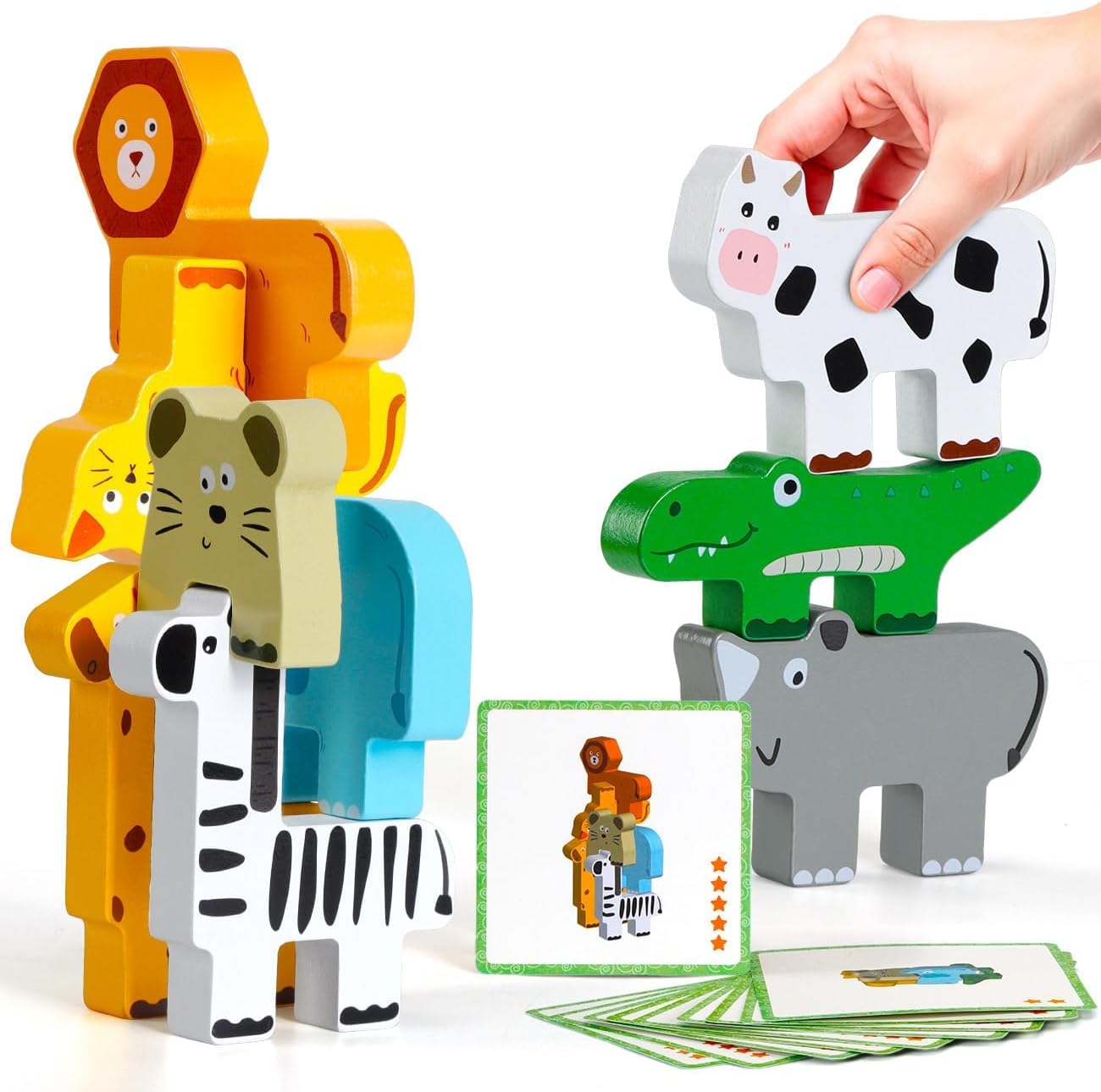 Detalle de Wooden Montessori Animal Stacking Blocks for 1–4 Year Olds (toddler wooden stacking toy set)