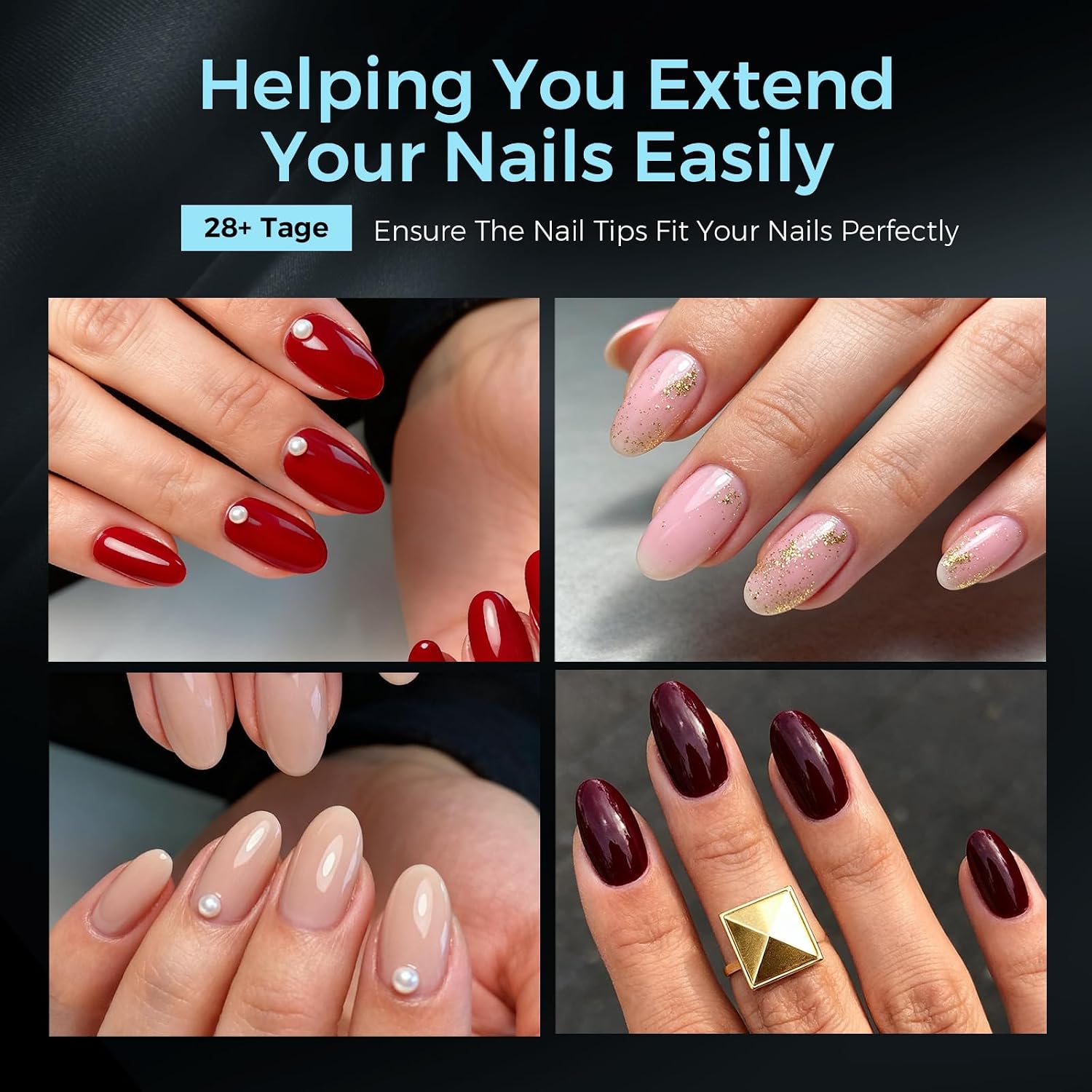 Detalle de TOMICCA kurze Mandel Nageltips 510 Stück (15 Größen) – ultra-matt Soft Nail Tips für Gel- oder Acrylic-Nagelverlängerung