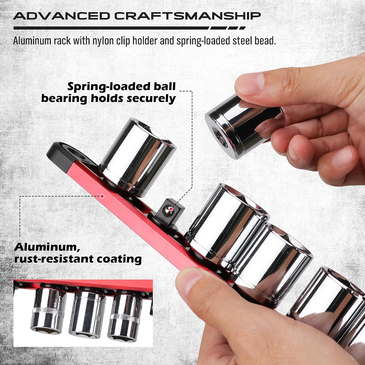 Detalle de Magnetic Socket Holder Organizer Set (9-Piece) for 1/4, 3/8, and 1/2 Sockets — Detachable Rail Trays