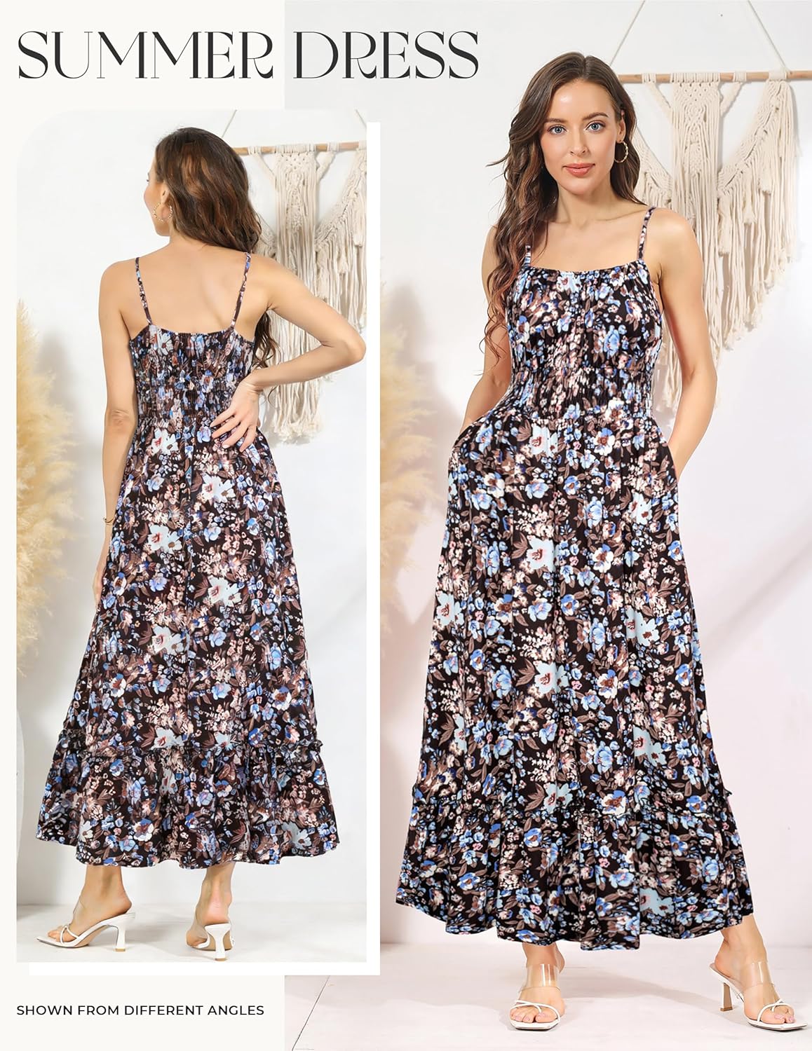 Thumbnail 3 de GRACE KARIN Smocked Floral Maxi Dress with Pockets — Summer Vacation Boho Sundress (2026)